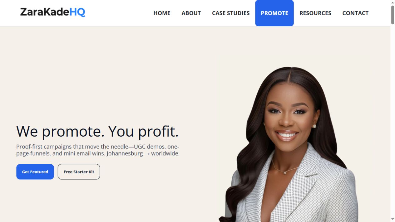 Zara Kade HQ website
